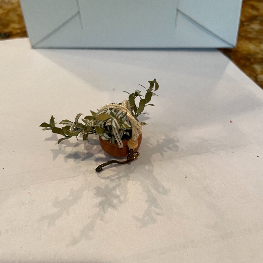 Miniature Dollhouse Handcrafted Hanging Plant Variegated Leaves